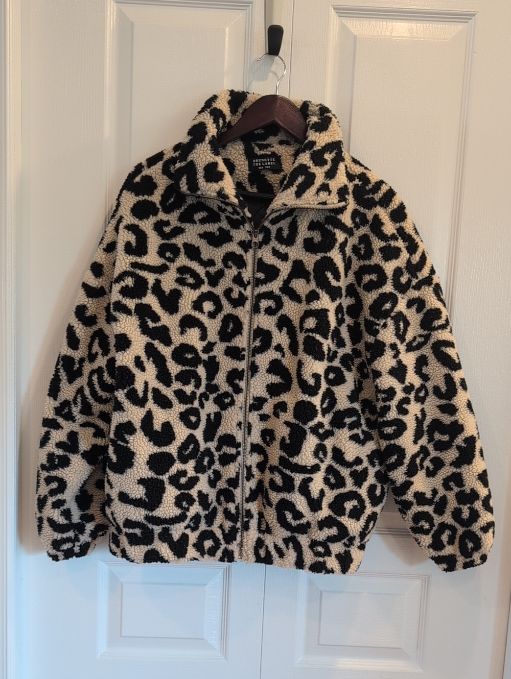 Brunette The Label Sherpa Full Zip Cream Leopard